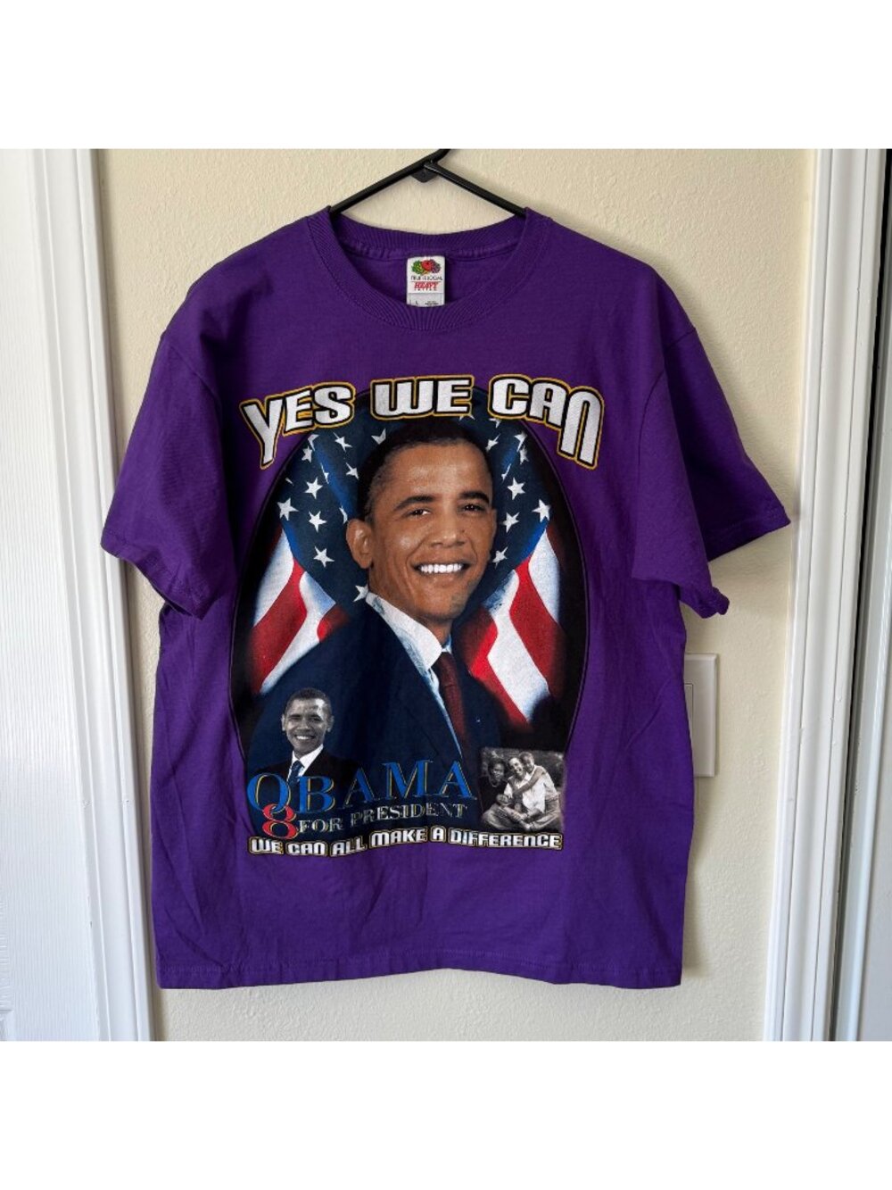 President Barack Obama YES WE CAN Purple T-Shirt Sz L